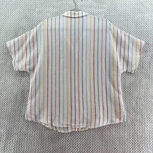 Garner Hill Top Women 14 White Striped Rainbow Linen Button Front Short Sleeve - Picture 6 of 12